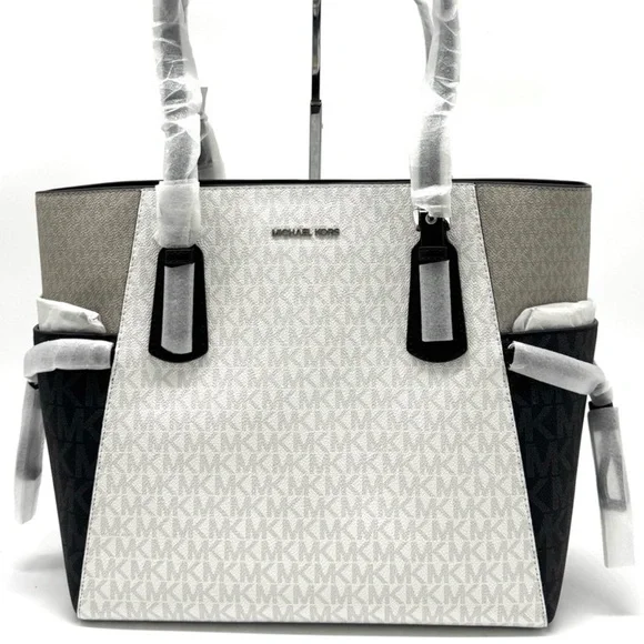 Michael Kors Voyager Large Color-Block Signature Tote Bag - Optic White Multi - Picture 1 of 11